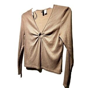 H & M DIVIDED Ribbed Long Sleeve Cotton Top SIZE LARGE